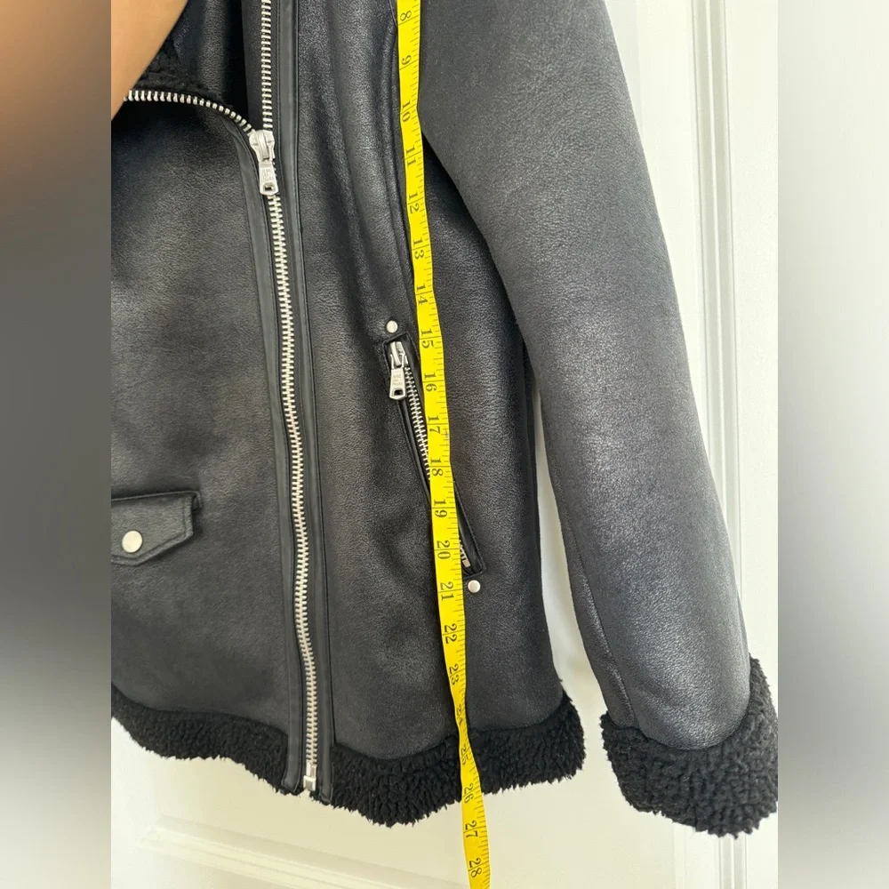 Avec Les Filles Faux Shearling Black Biker Jacket Size M - Picture 12 of 12